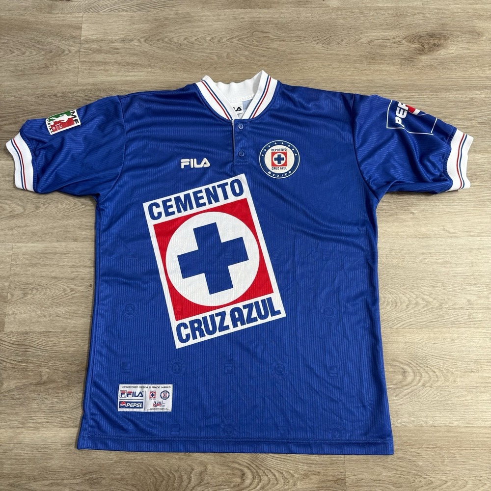 Vintage 90s Fila Cruz Azul Soccer Jersey Shirt 1997 1998 Pepsi Liga MX Men L